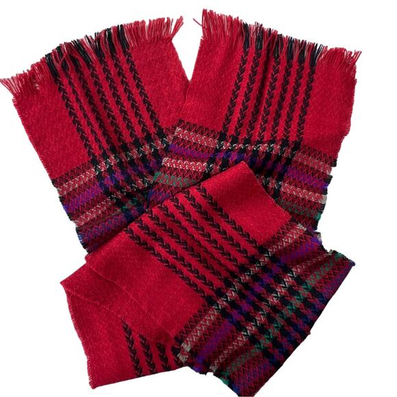 Red Plaid Scarf Wrap with Raw Edge 65L" x 8W" - Picture 1 of 6